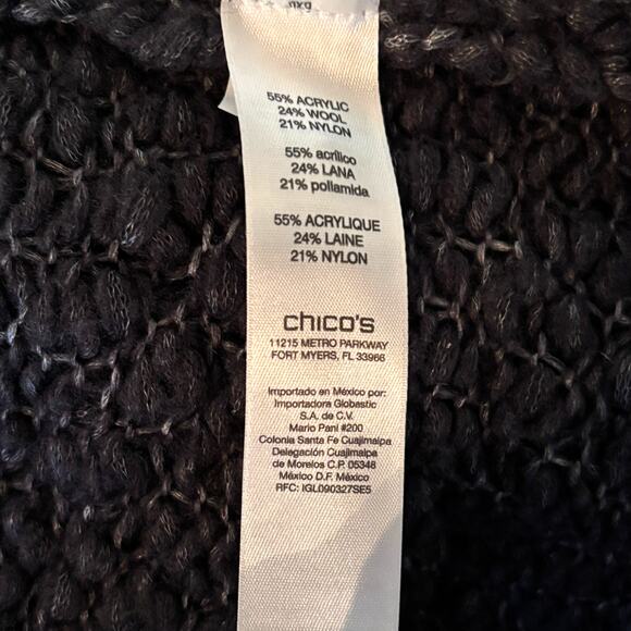 Chico's Duster Cardigan Women's Medium Size 1 Black Gray Knit Fringe Clasp Close - Picture 11 of 14